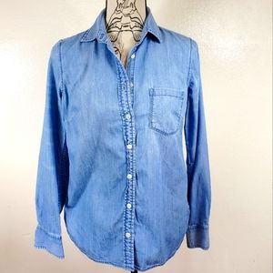 J. Crew Chambray Denim Long Sleeve Button Down Shirt Size 2